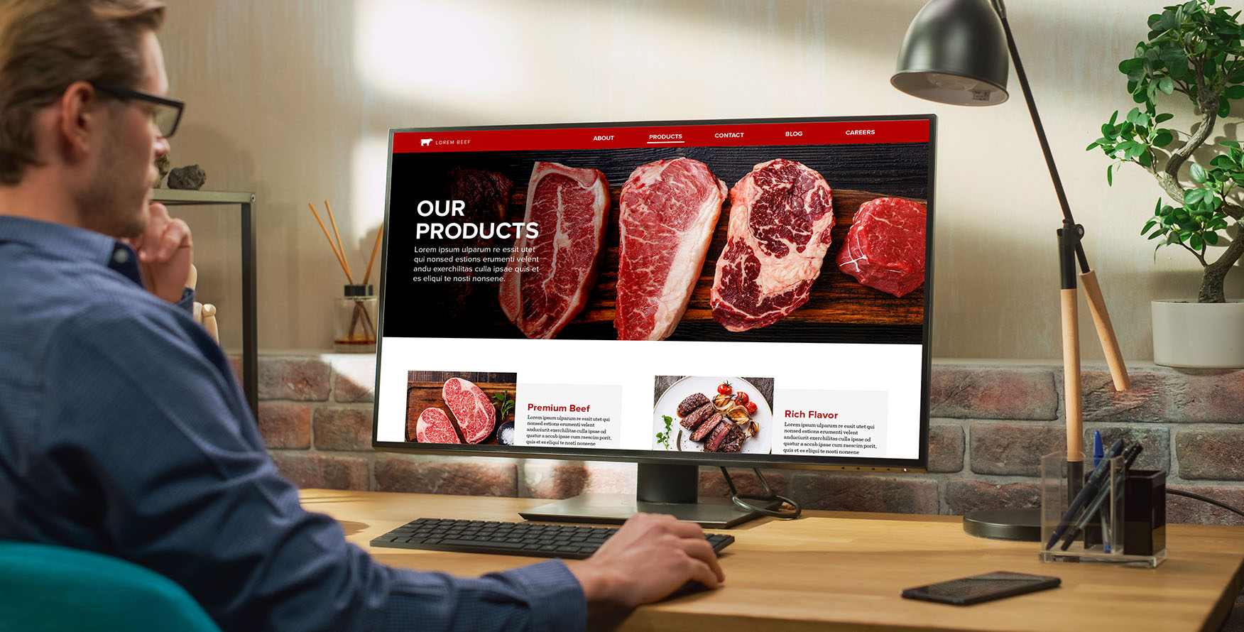 Man looking at meat on a screen